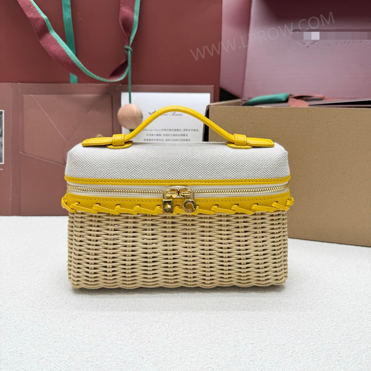 Loro Piana 2026 Extra Pocket L19 Bag Beige Pink Rattan Leather