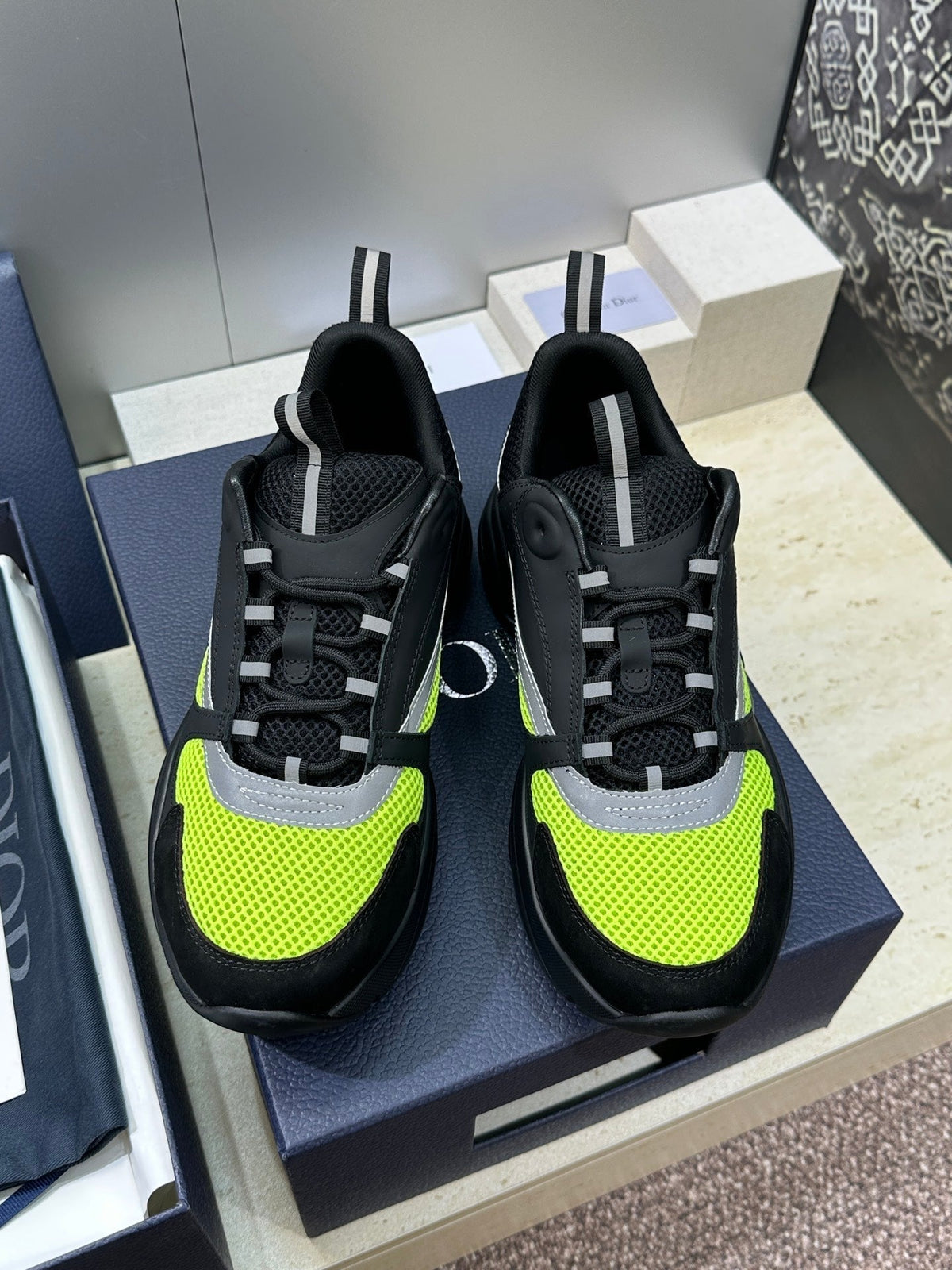 CD 26s Men B22 Sneakers Black Neon Green Mesh 729415