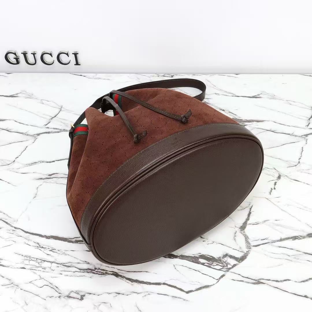 GG Venice Bucket Bag 33cm Dark Brown Suede