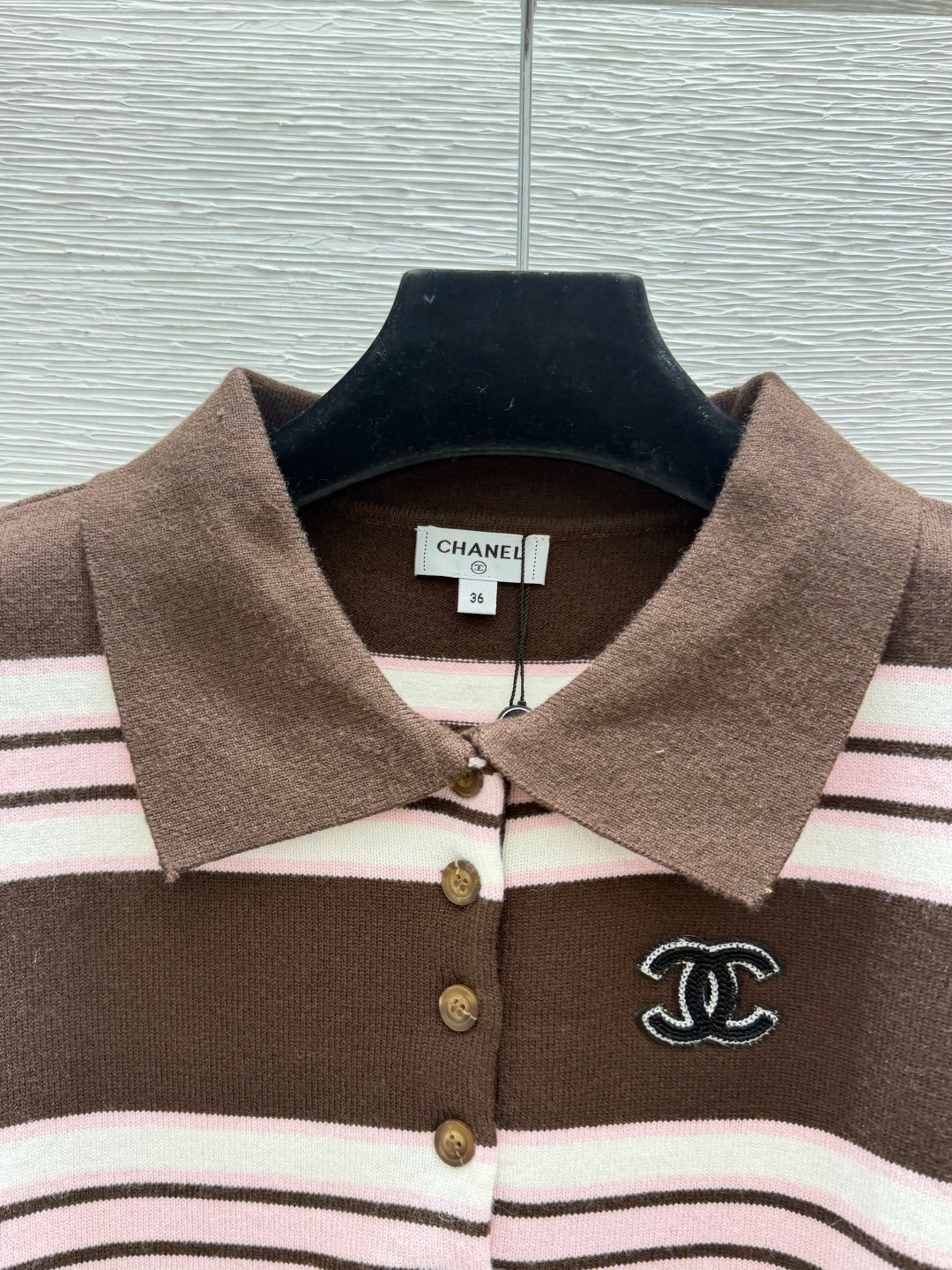 CC 26FW Striped Knit Polo Sweater Nylon 313544