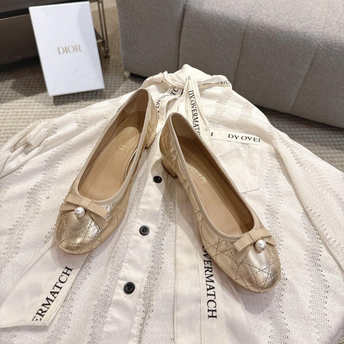 Dior 26s Low Block Heel Pumps Gold Lambskin