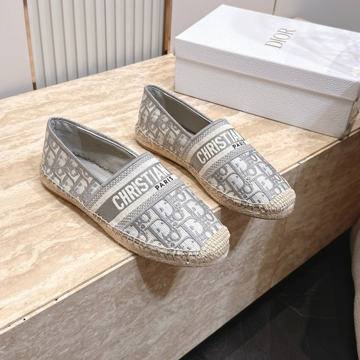 Dior 26s Granville Espadrille Light Grey Dior Oblique Embroidered Cotton