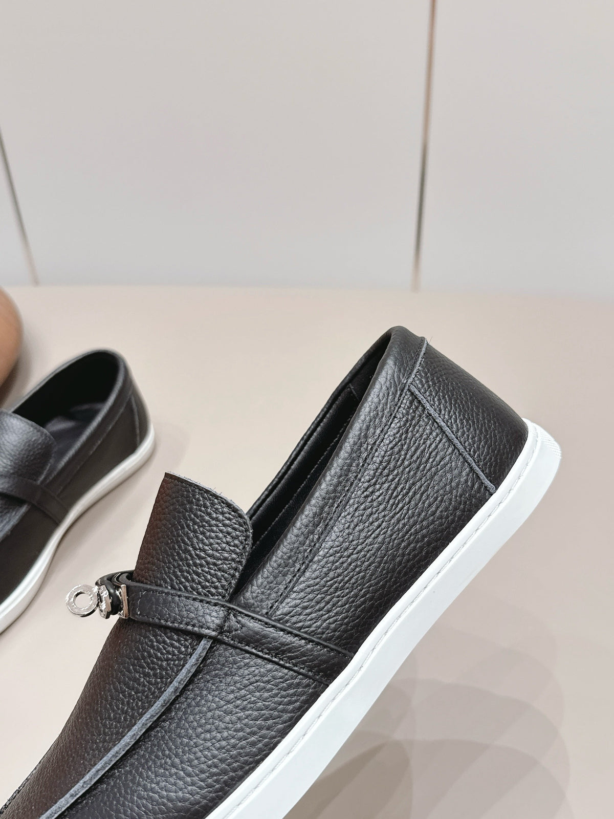 HM 26S Kelly Paris Loafers Black Calfskin Silver Hardware