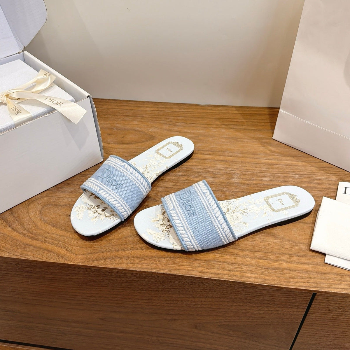 CD 26s Flat Slide Sandals Light Blue Canvas 419205