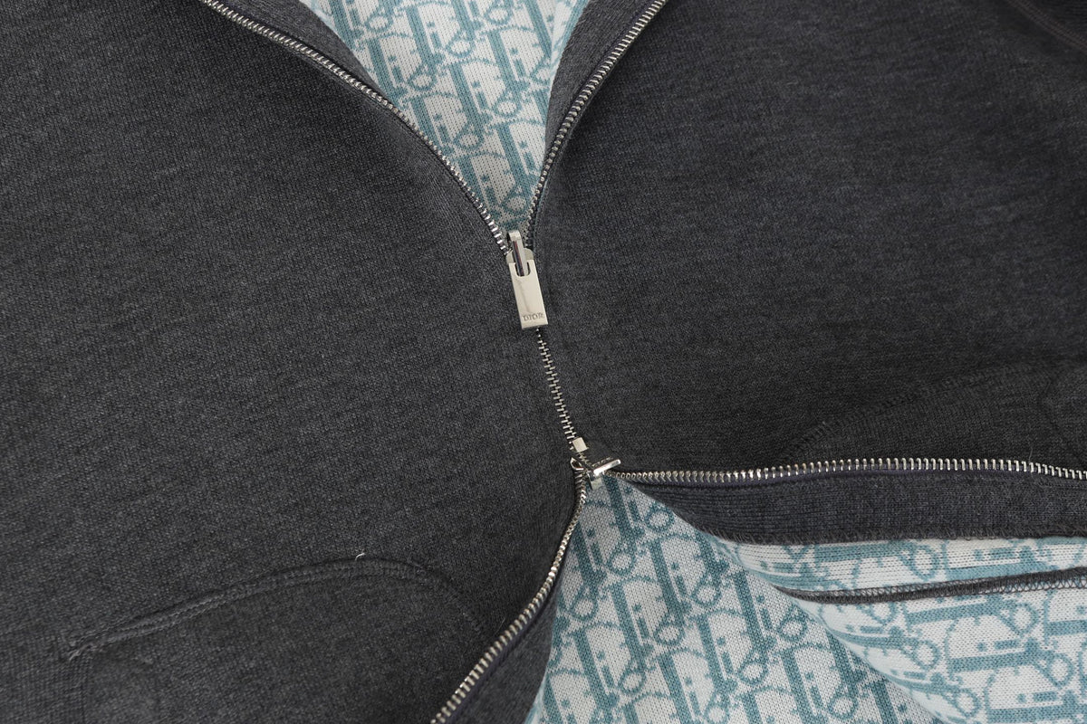 Dior 26s Reversible Hoodie Grey Blue Dior Oblique Knit Men