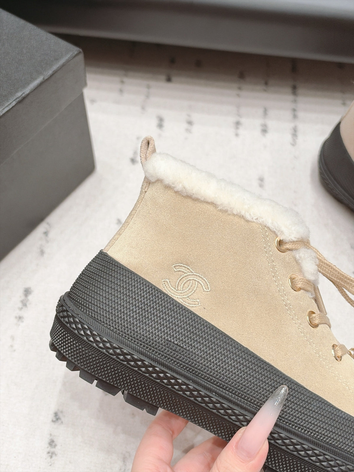 Chanel 2026 Lace-up Ankle Boots Suede Wool 175875
