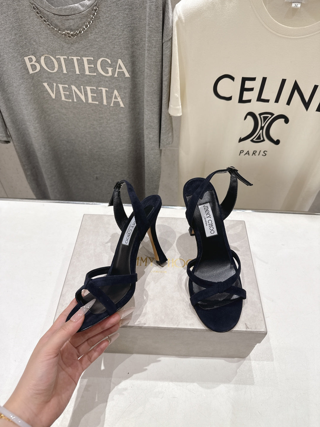 Jimmy Choo 26S High-Heeled Sandals 10.0cm Black Velvet 824195
