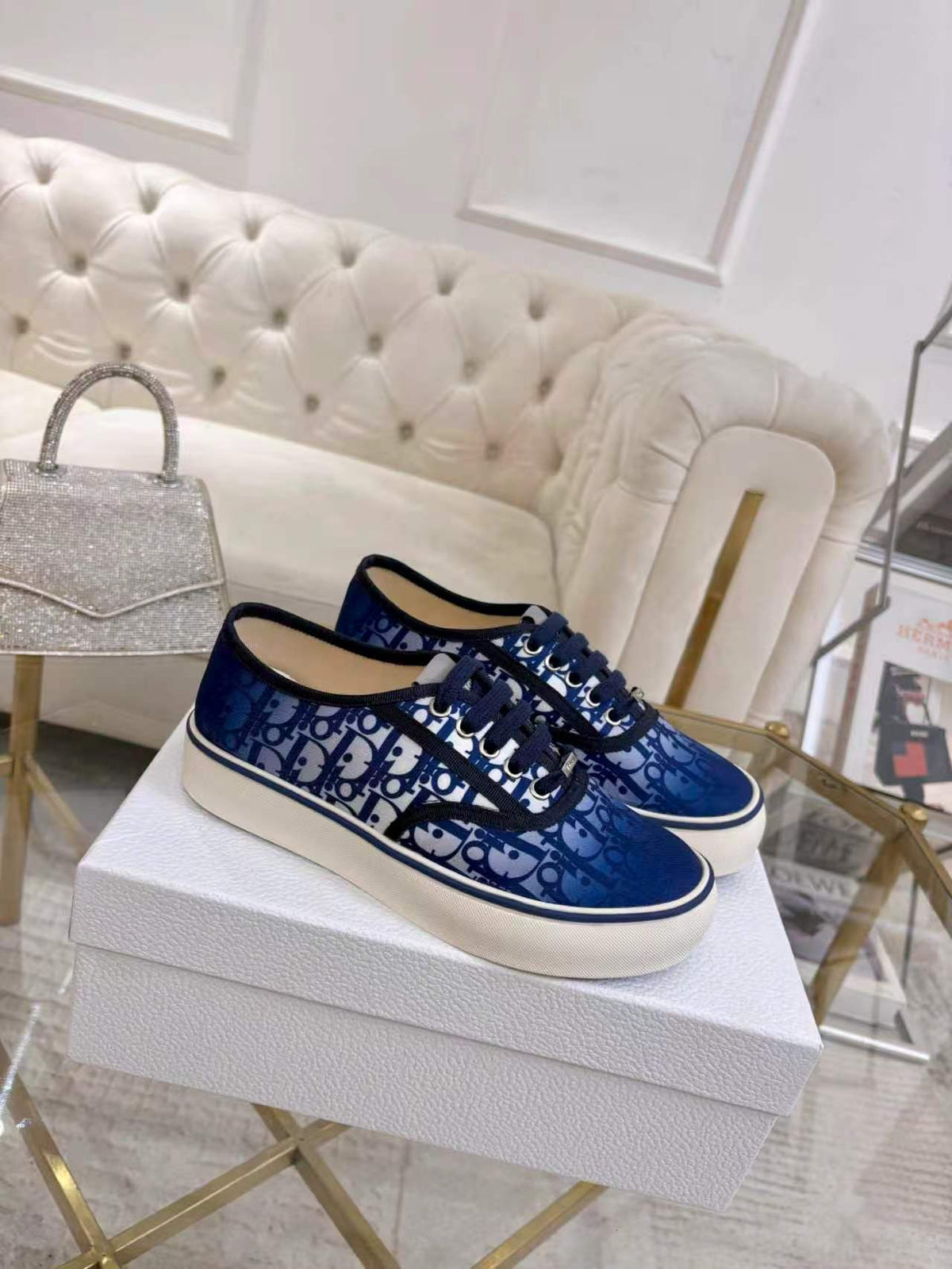 CD 26s Low Top Sneakers Blue Dior Oblique Canvas 529381