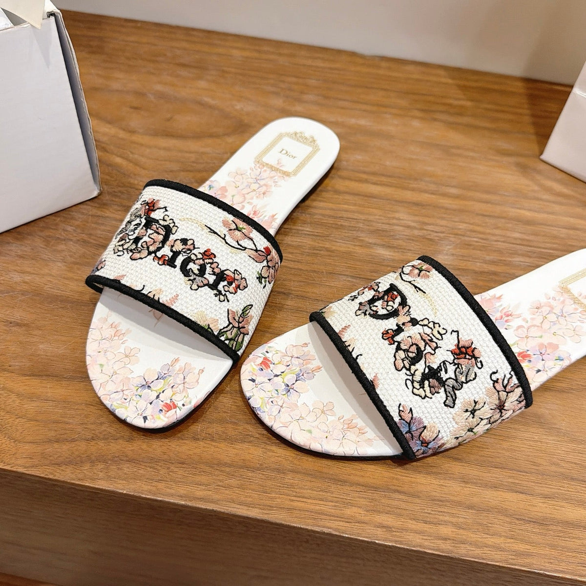 CD 26s Flat Slide Sandals Multicolor Embroidered Canvas 681429