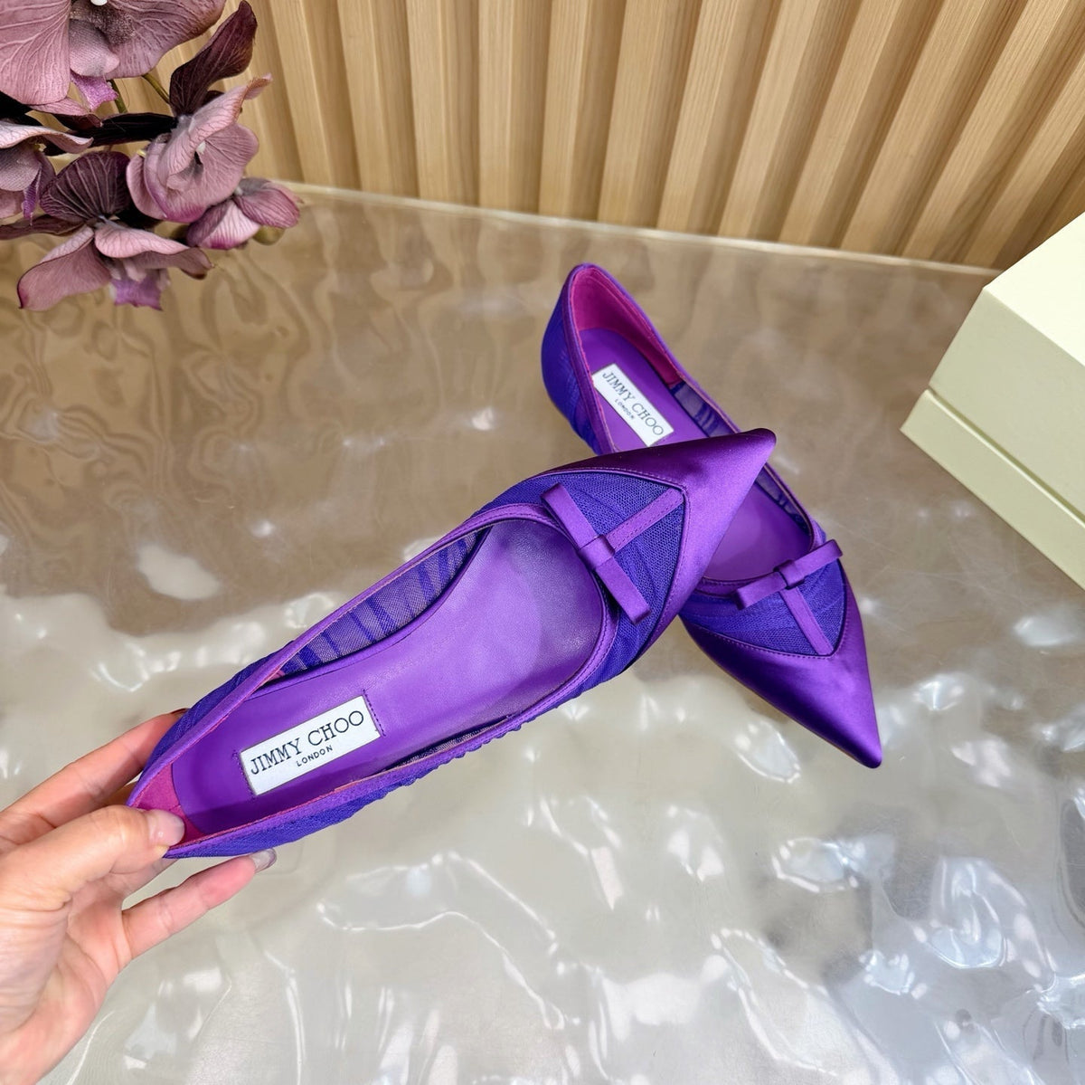 Jimmy Choo 26S Flats Dark Purple Lace And Satin 582194