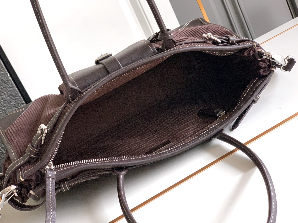 Prada 2026 Bonnie Corduroy Bag Brown Velvet Leather