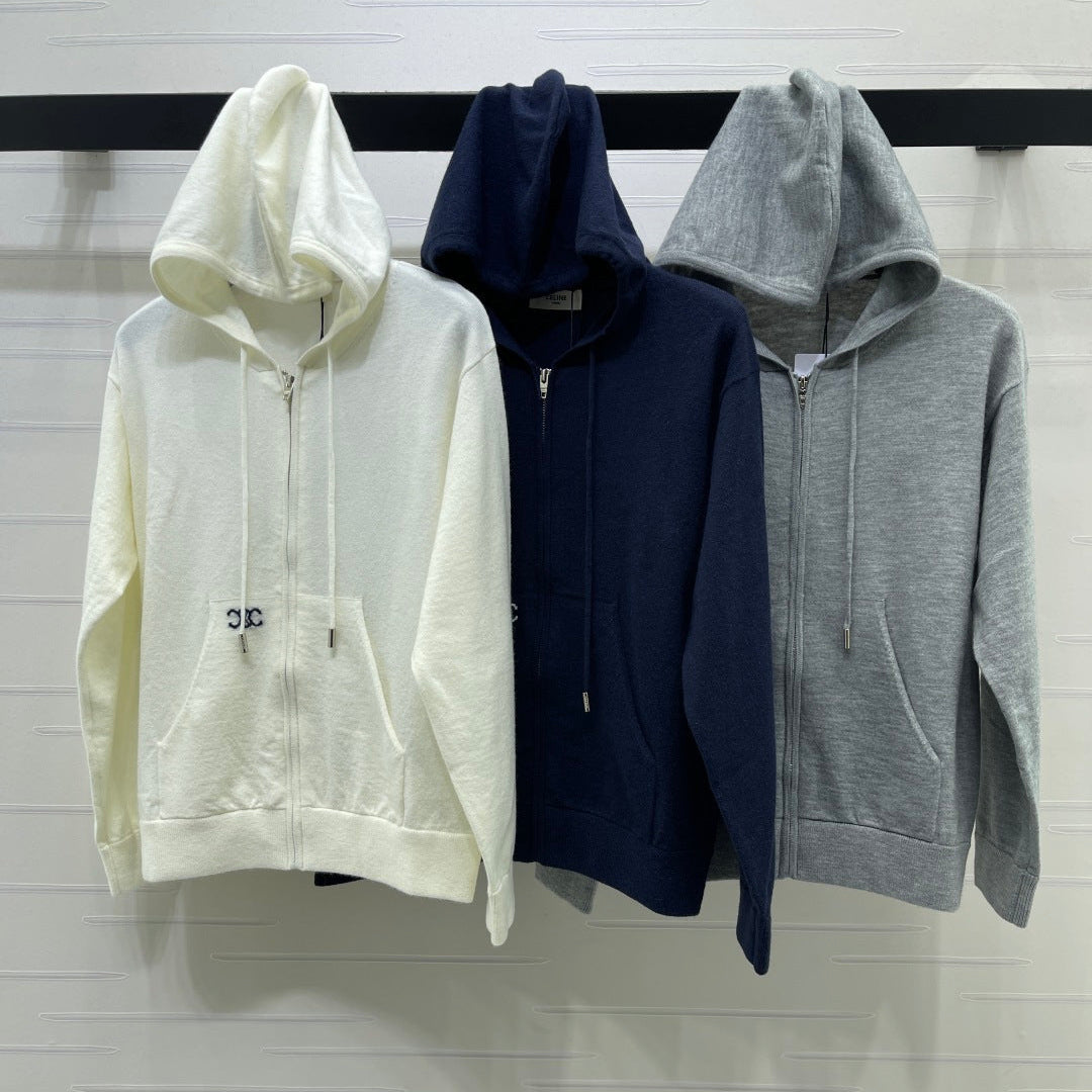 CE 26S Knit Zip-Up Hoodie Embroidered Detail Wool 430311