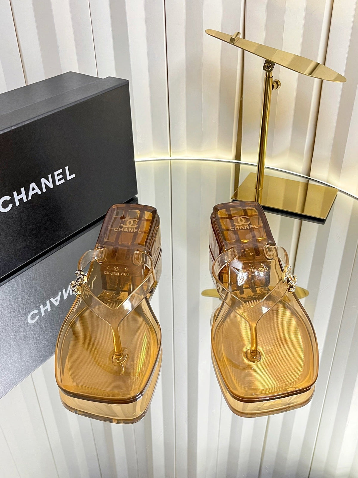 Chanel 26s Transparent Thong Sandals Brown PVC