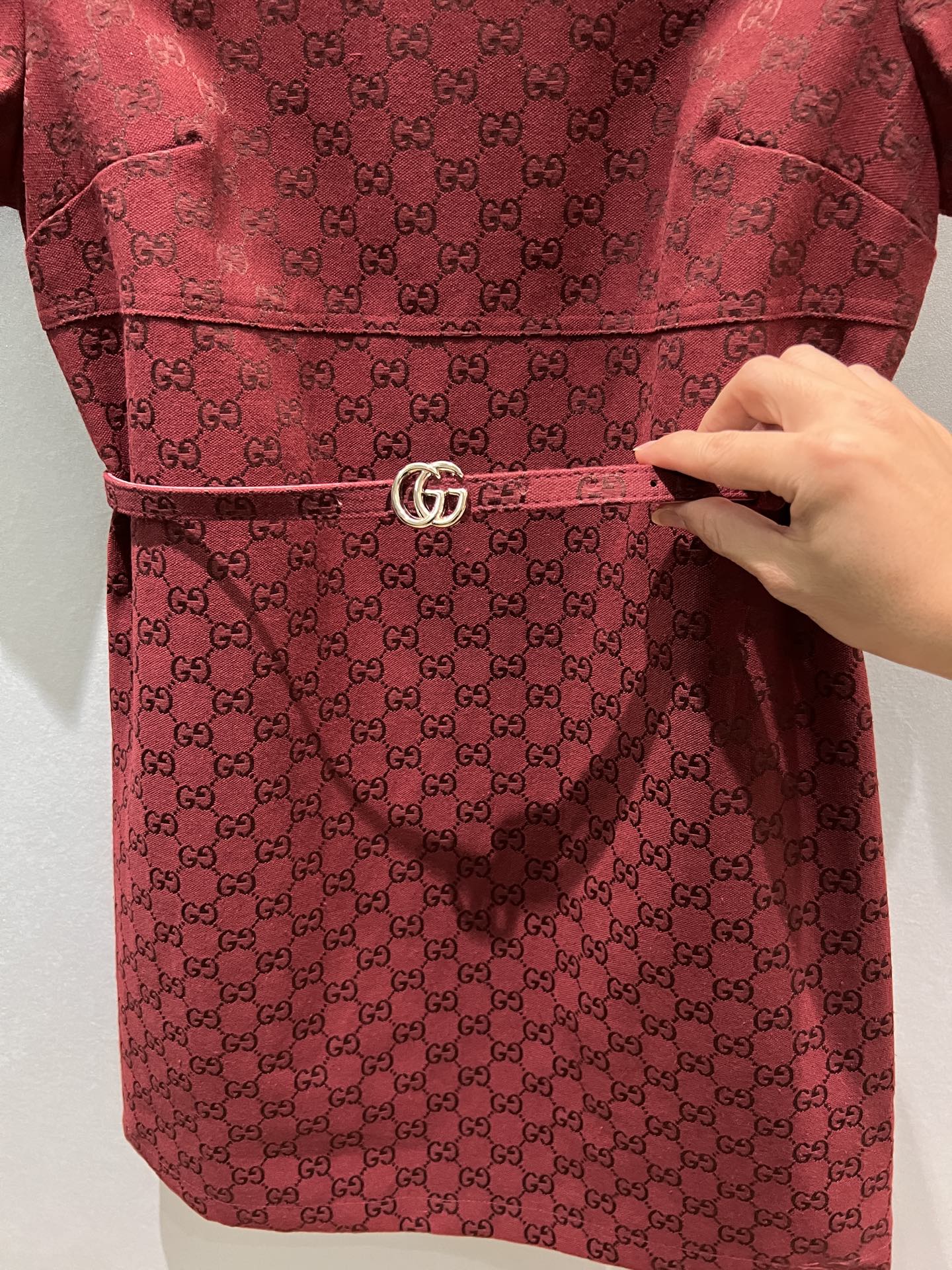 GG 25FW Short Sleeve Red Dress Jacquard