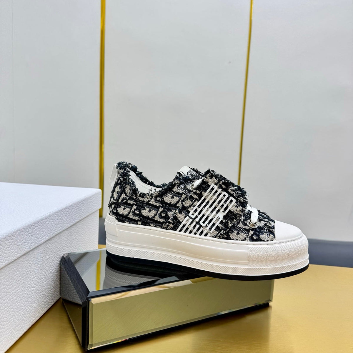 CD 26s Platform Sneaker 50mm Black White Oblique Canvas 839152