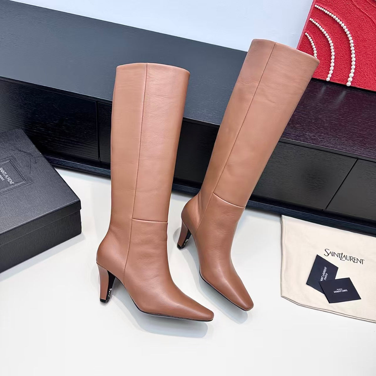 Saint Laurent 2026 Jill Pointed Toe Boots 80mm Leather