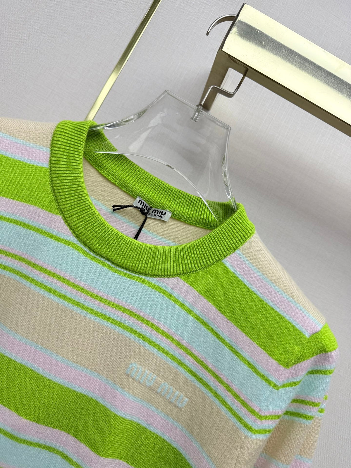 Miu 26SS Multi-Stripe Crewneck Sweater Pastel Multicolor Wool 437565
