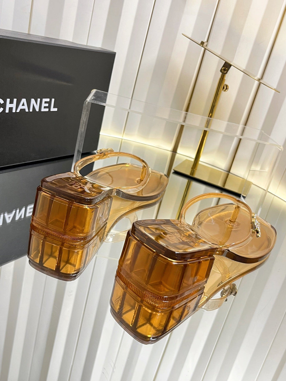 Chanel 26s Transparent Thong Sandals Brown PVC