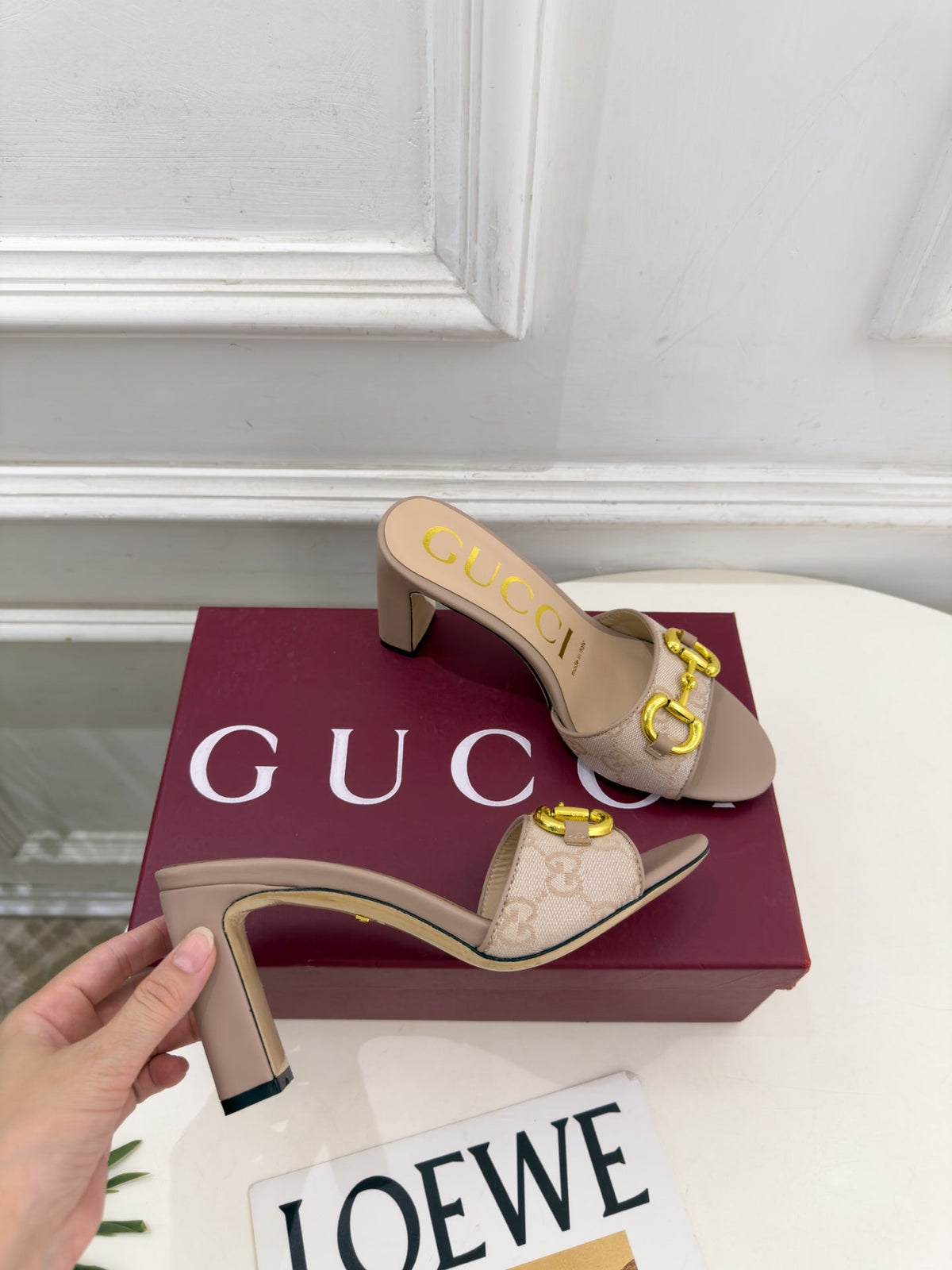 GG Horsebit High-Heel Slide Sandals 8cm Canvas 164956