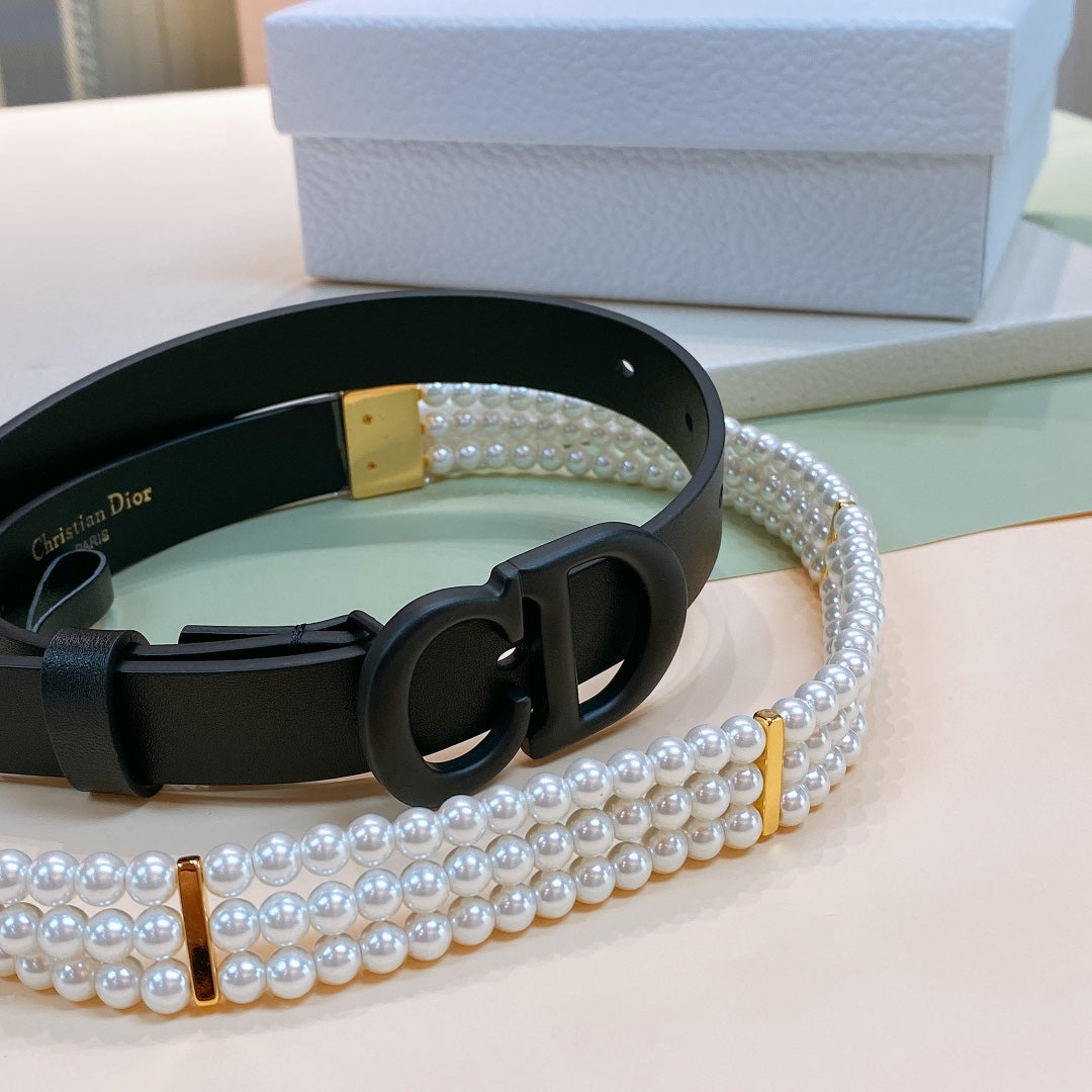Dior 2026 Montaigne Pearls Belt 20mm Leather