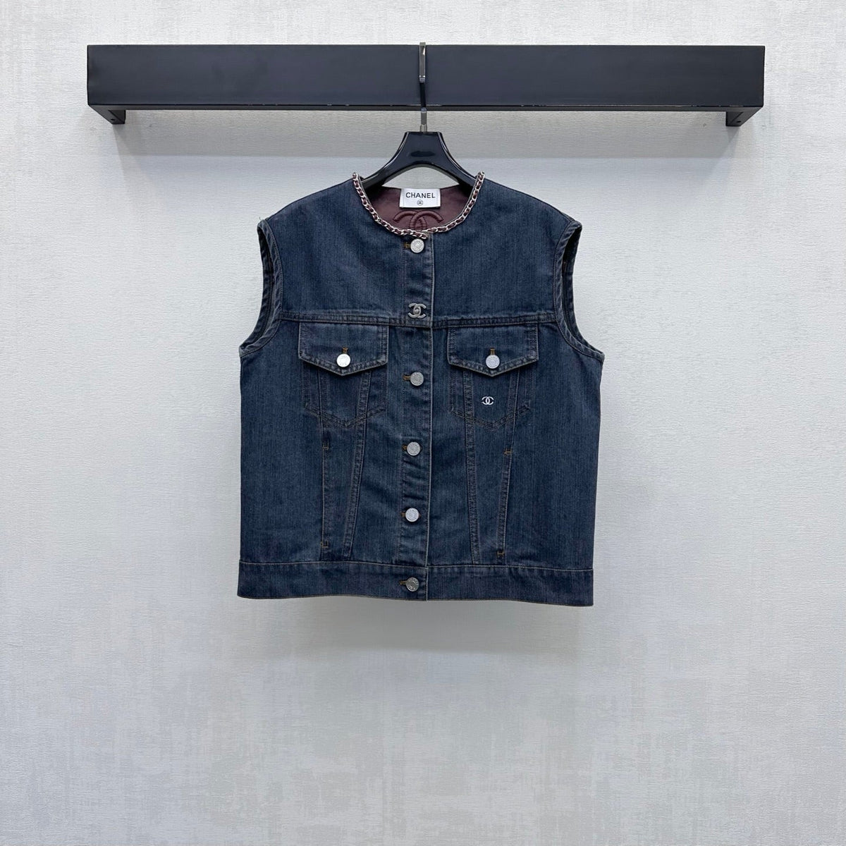 CC 26FW Chain-Trim Denim Vest Embroidered Logo Blue Cotton 441464