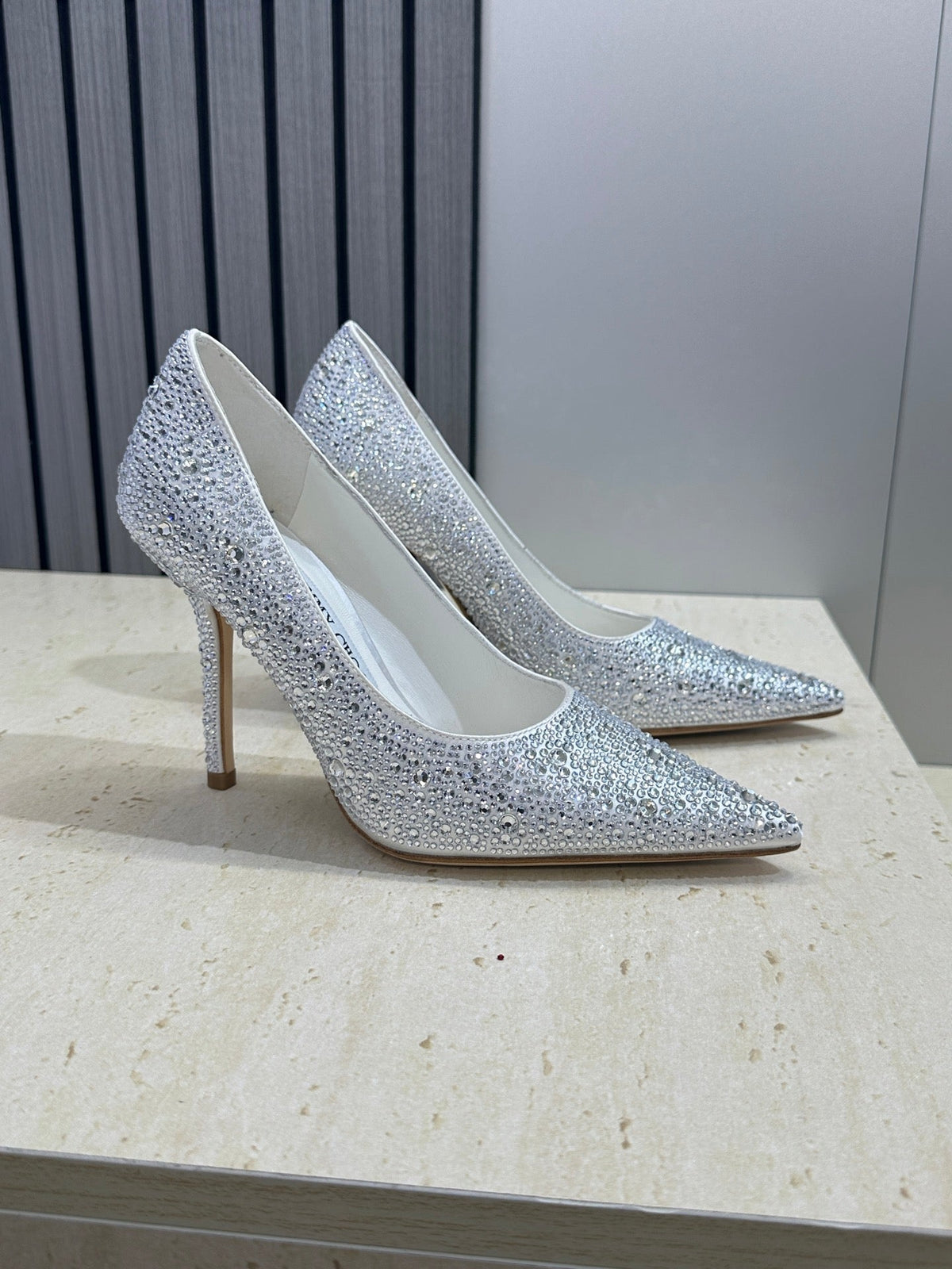 Jimmy Choo 26S High Heels 9.5cm Silver Crystal-Embellished 173958