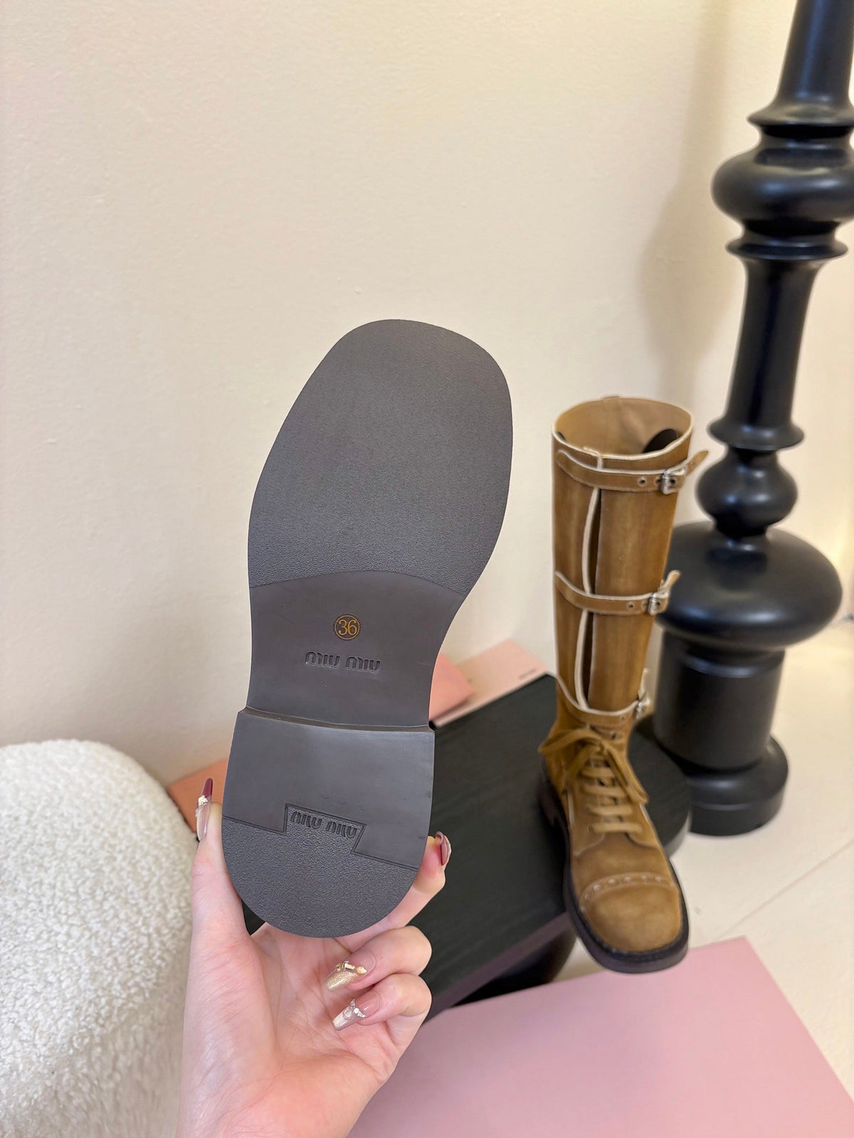 Miumiu 25s Army Boots Brown Suede