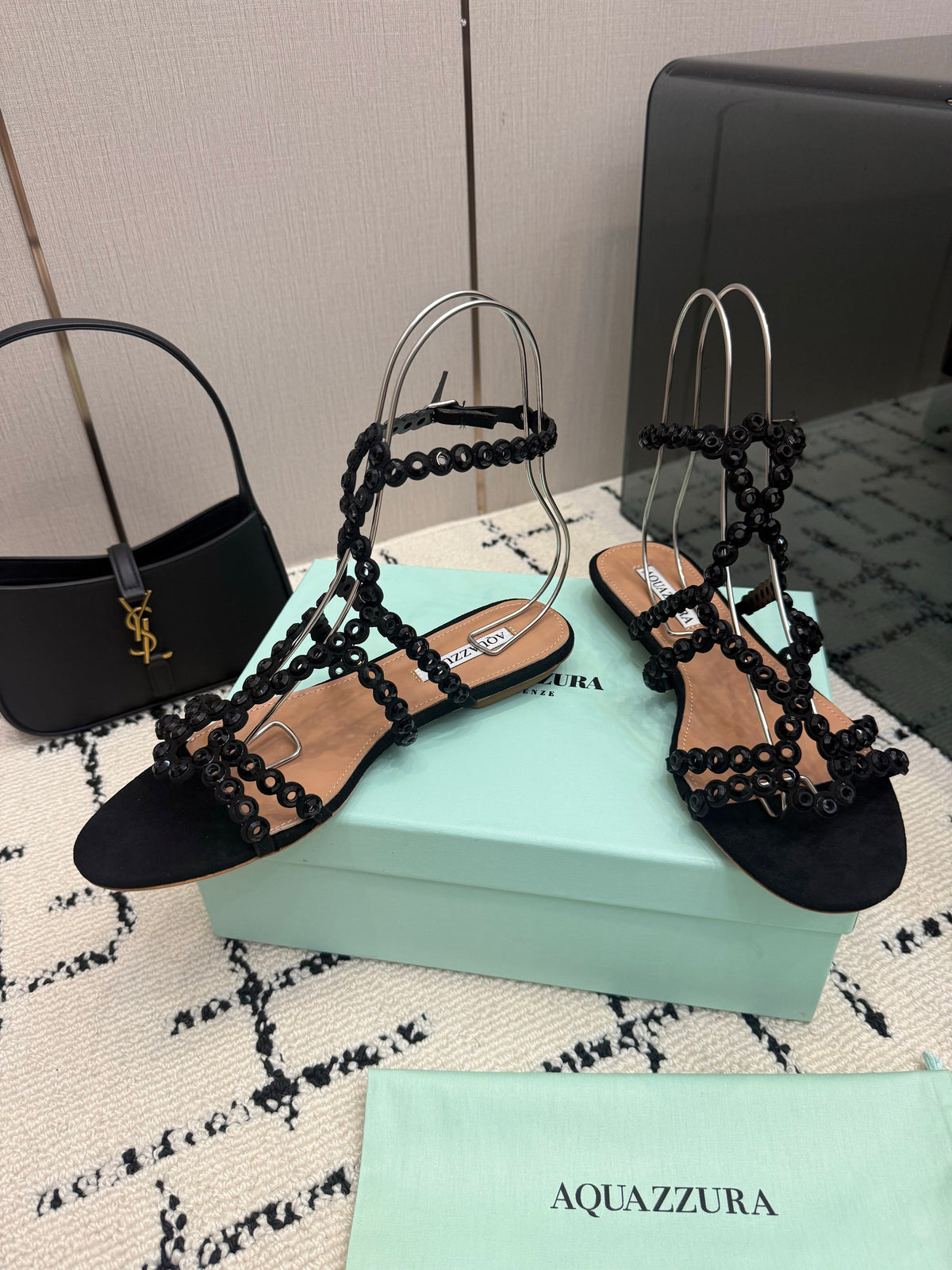 Aquazzura 26s Ankle-Strap Sandals Black Suede 492817