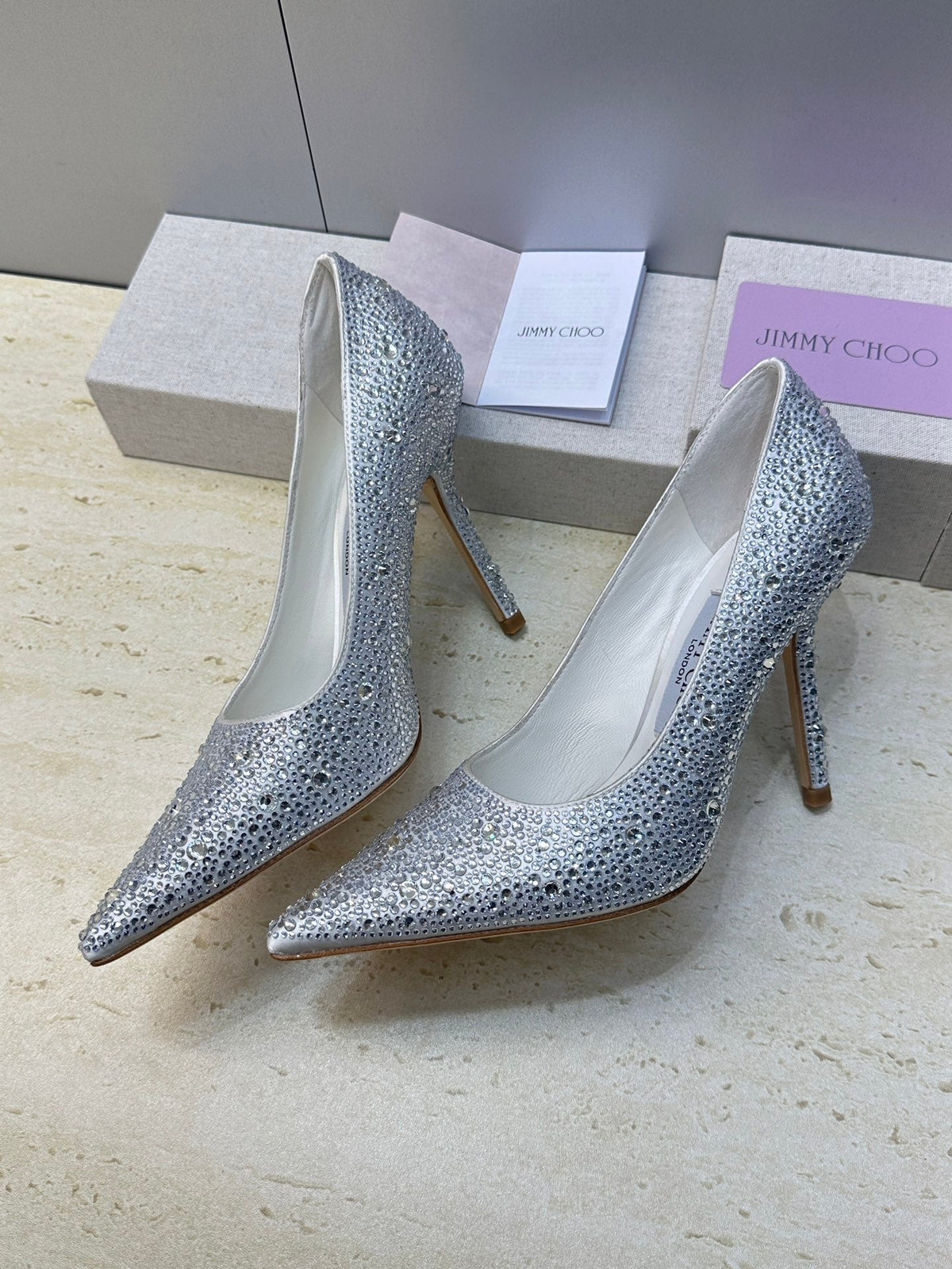 Jimmy Choo 26S High Heels 9.5cm Silver Crystal-Embellished 173958