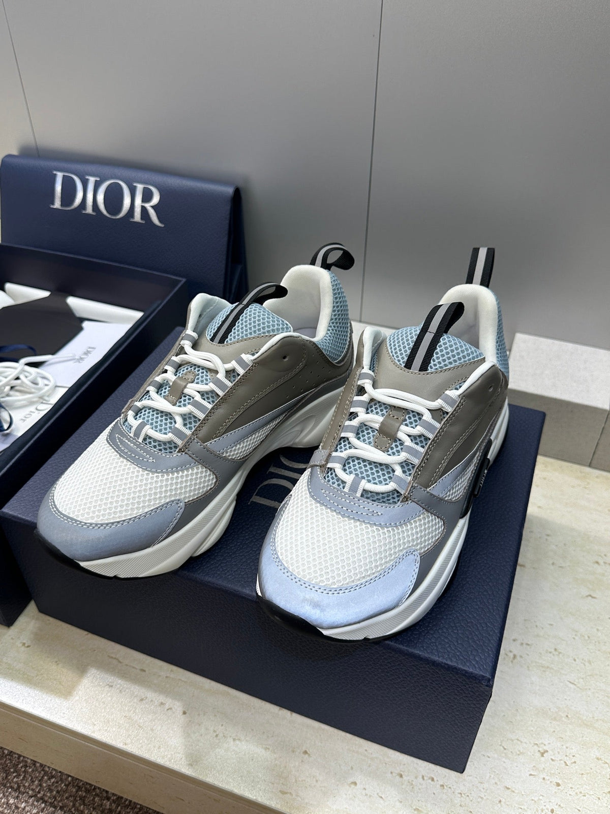 CD 26s Men B22 Sneakers Grey Brown Light Blue Mesh Blue Trim 519482