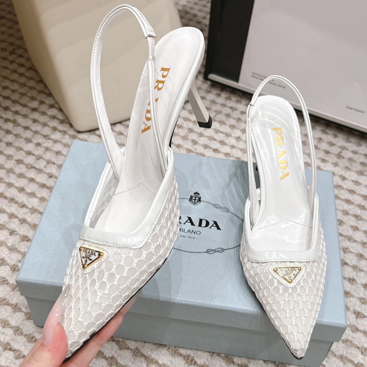 Prada 2026 Pointed-Toe Slingback 75mm Mesh 173939