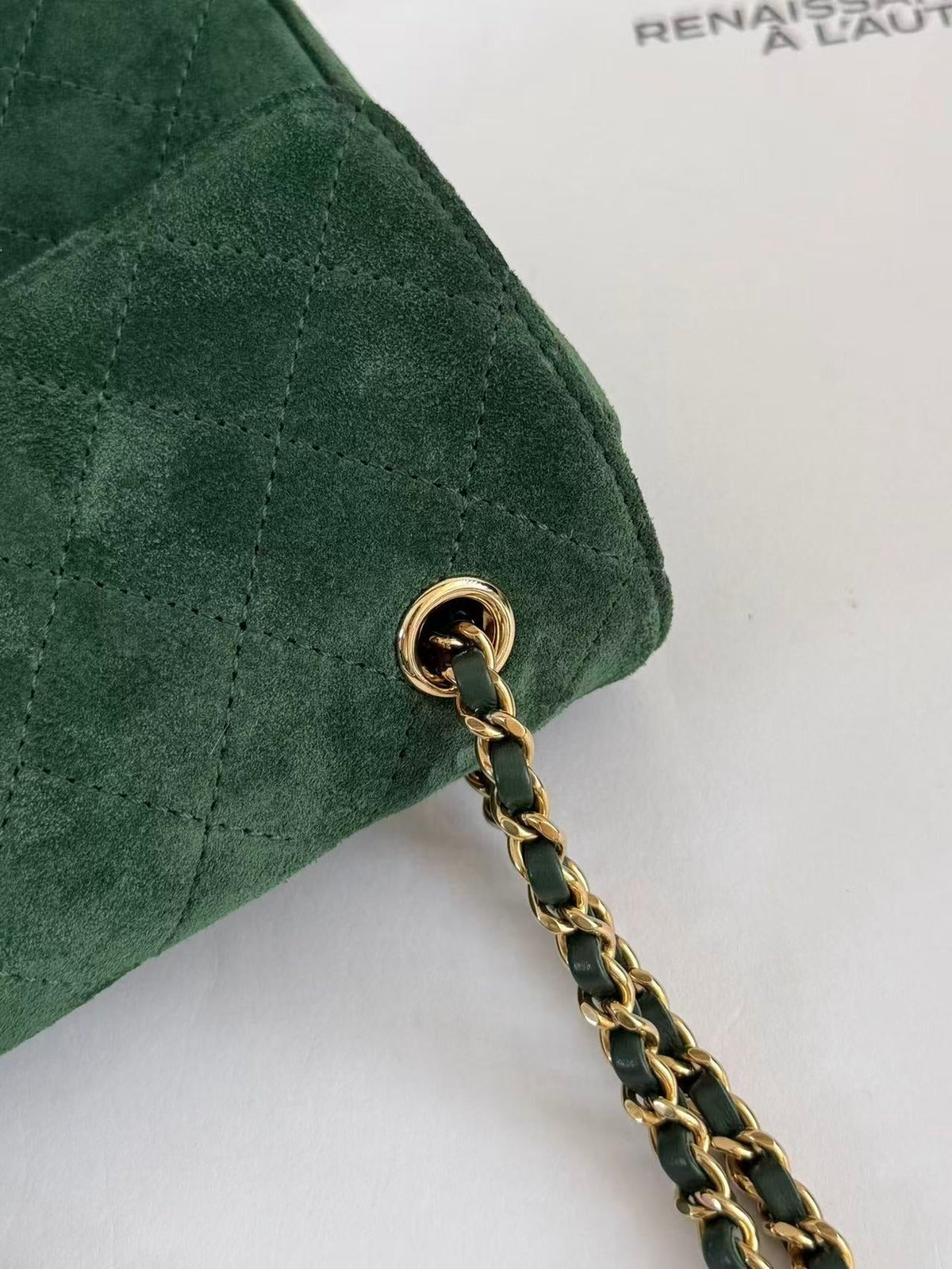 Chanel 2026 Small Flap Bag 20cm Green Suede Leather