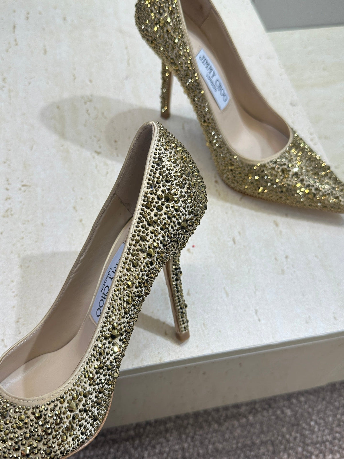 Jimmy Choo 26S High Heels 9.5cm Gold Crystal-Embellished 628491