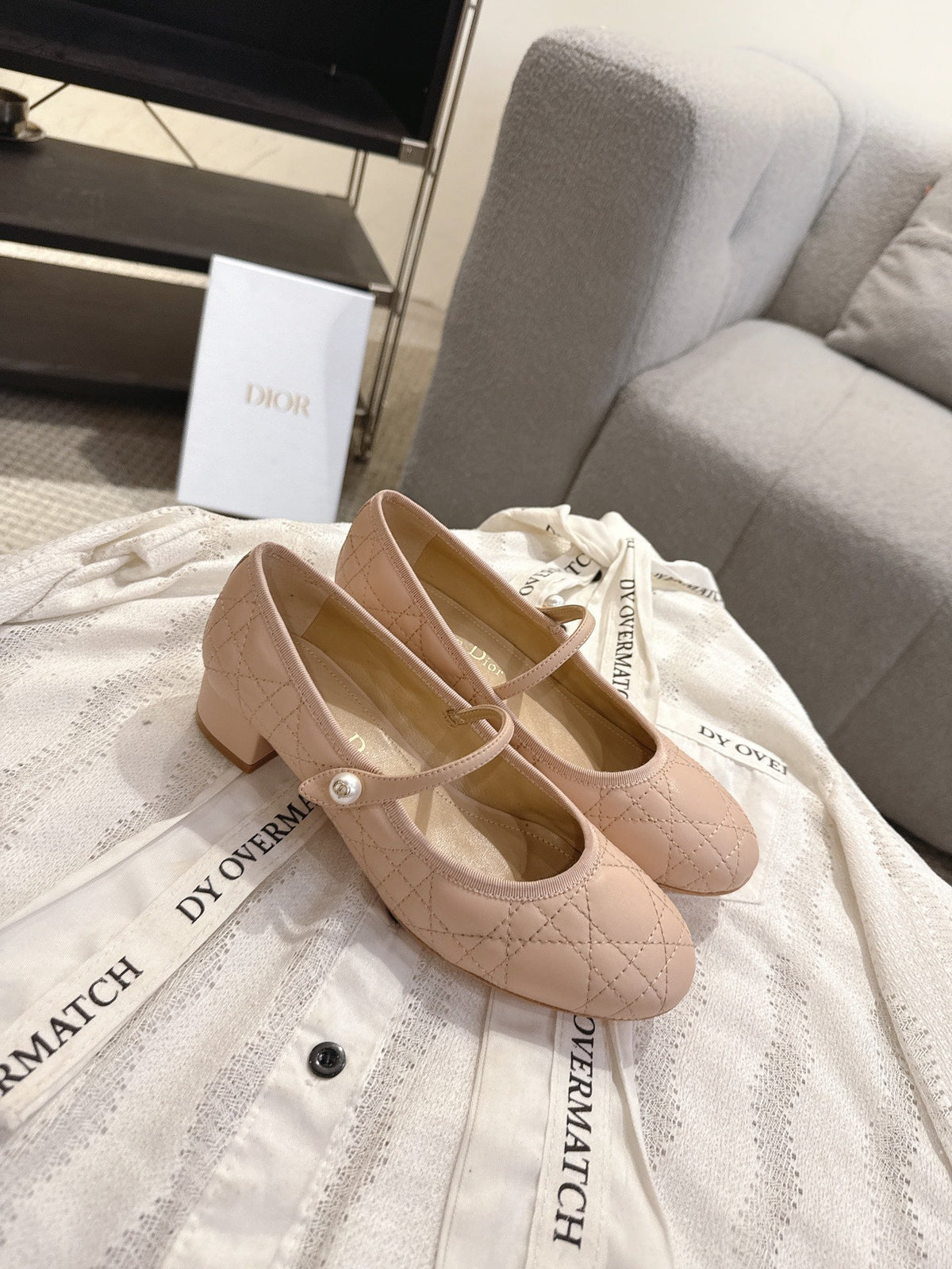 Dior 26s Mary Jane Pumps Nude Lambskin Pearl-Adorned Strap