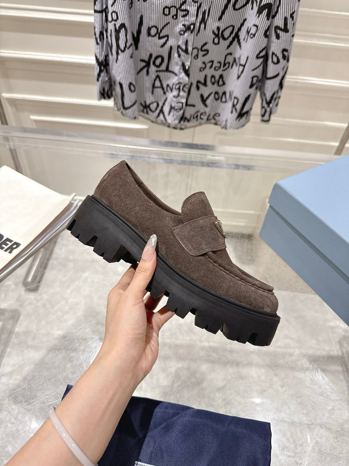 Prada 26S Platform Loafers 45mm Dark Brown Suede