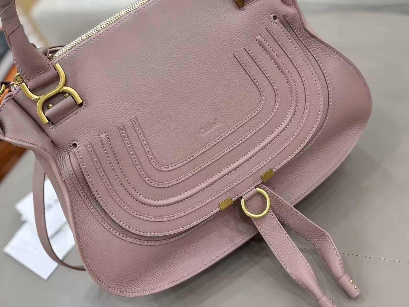 Chloe Marcie Bag Muted Pink Grain Leather