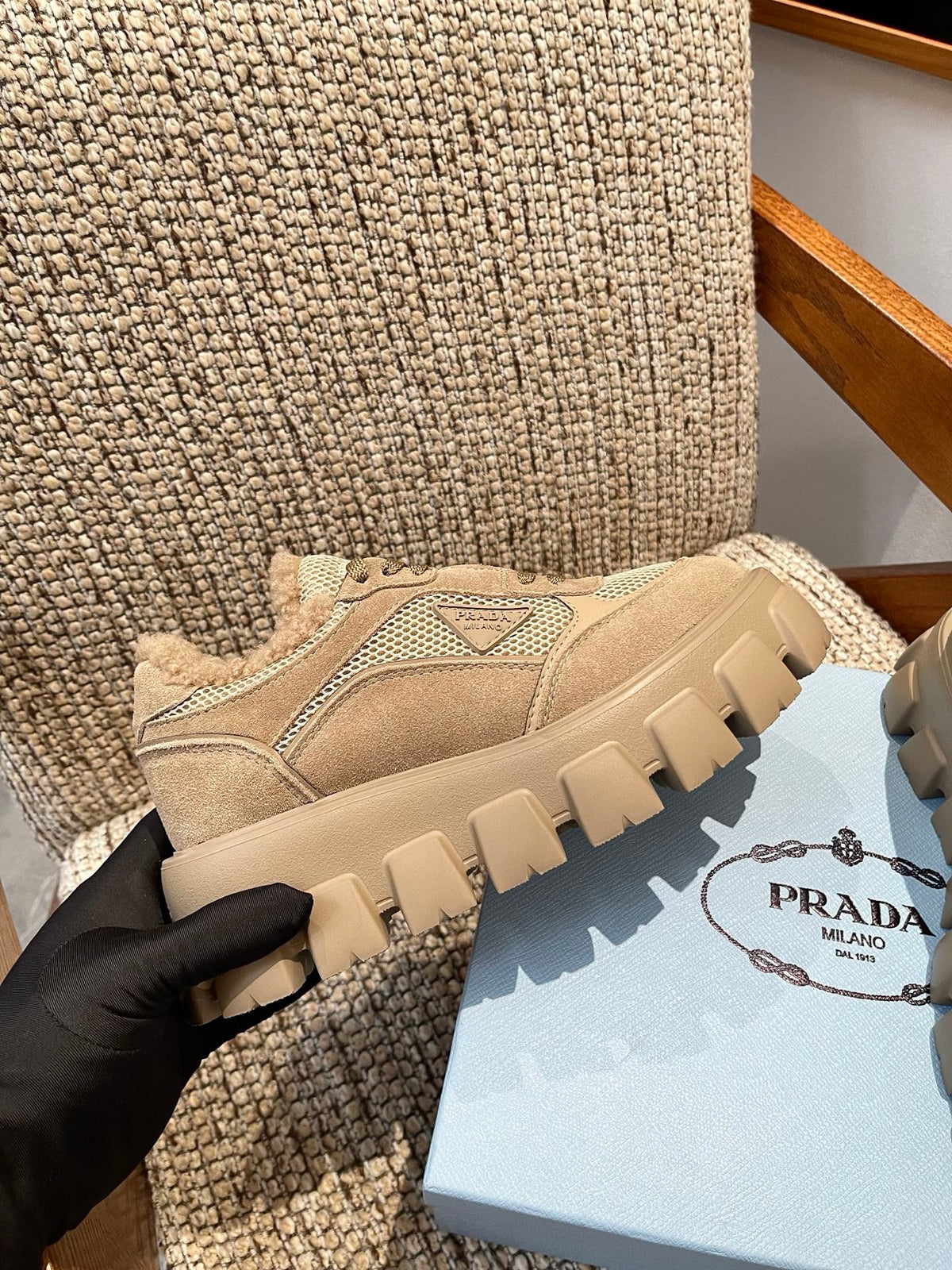 Prada 2026 Monolith Trainer Sneaker Suede Mesh Wool 175418