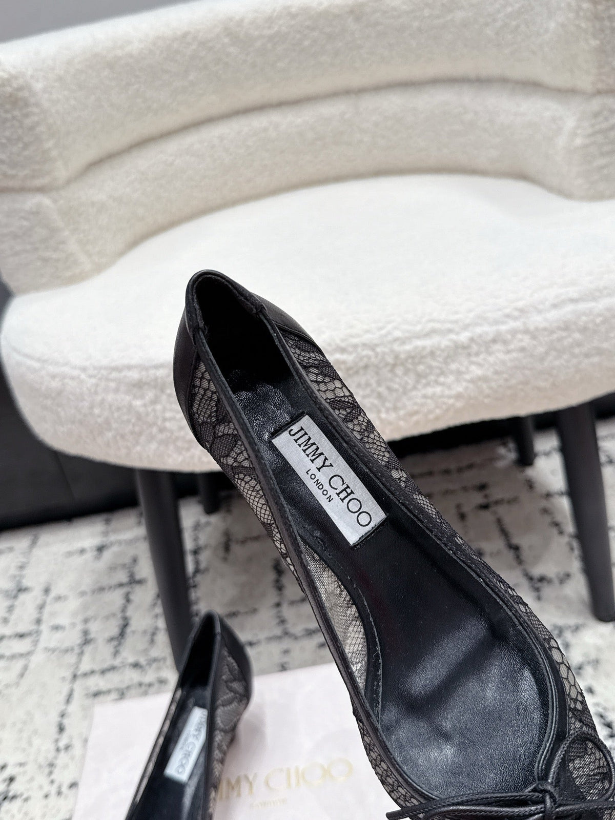 Jimmy Choo 26S Lace-Up High Heels 4.5cm Black Lace Fabric 284195