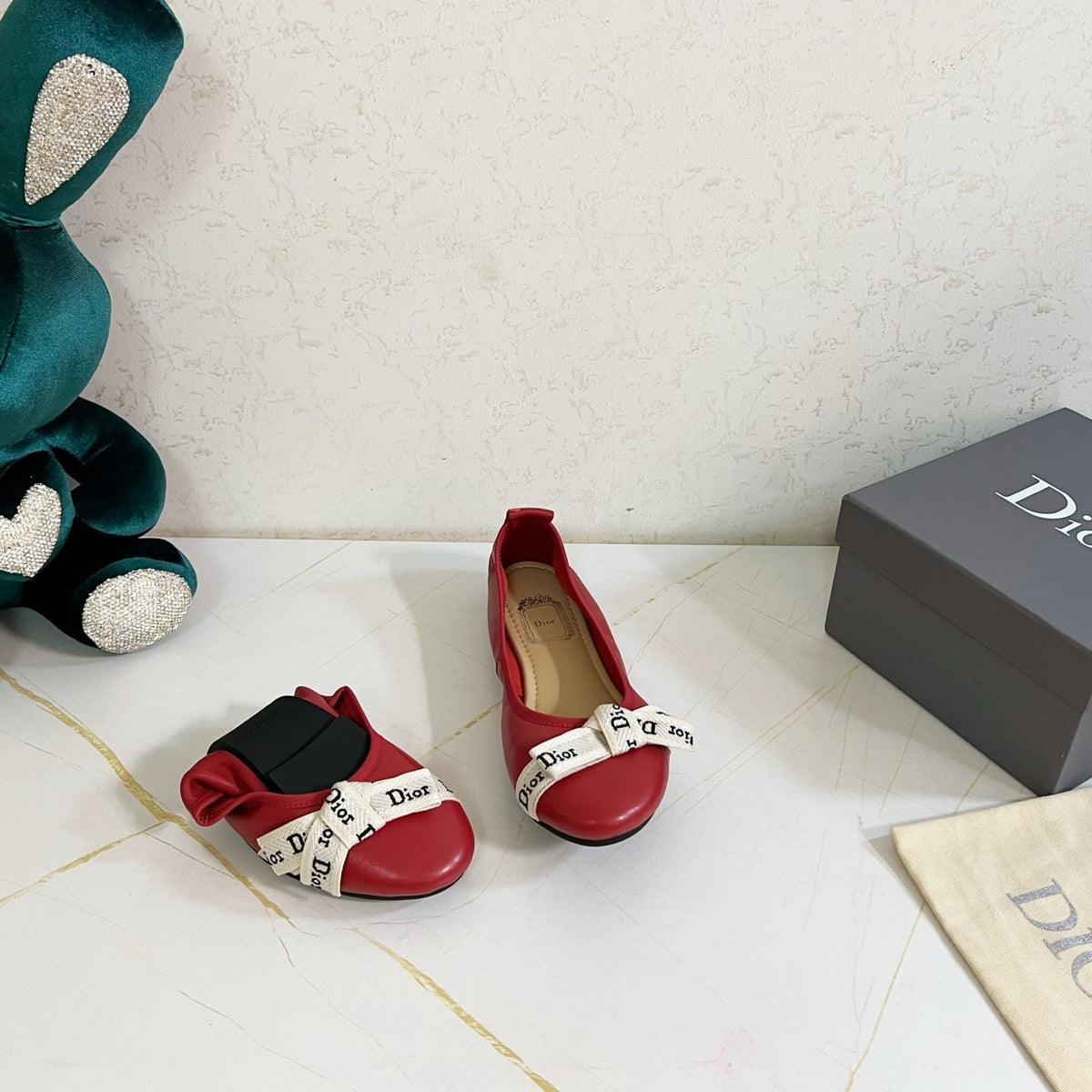 Dior 26s Bow Ballet Flats Dark Red Calfskin