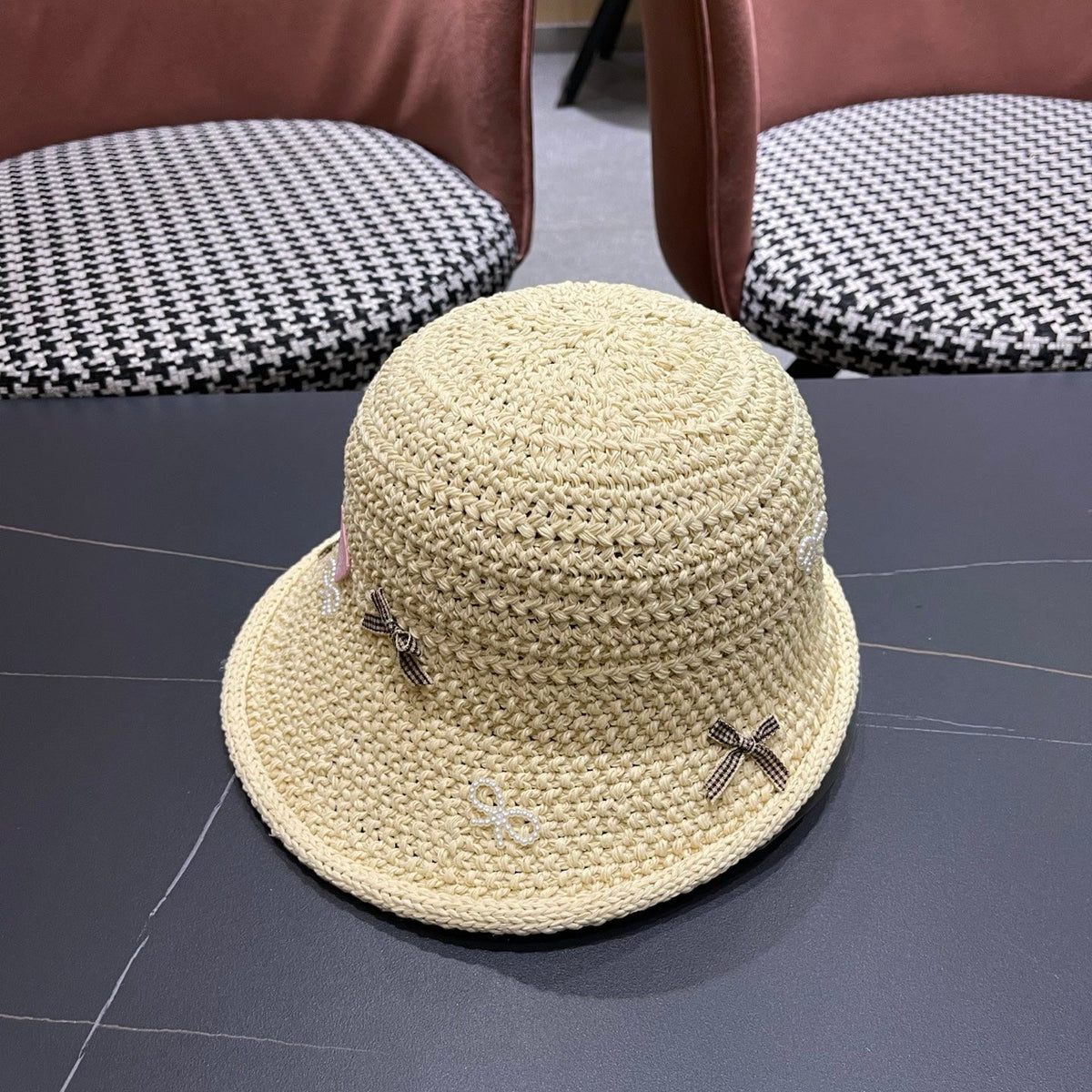 Prada Raffia Bow Knot Fisherman Hat 512516