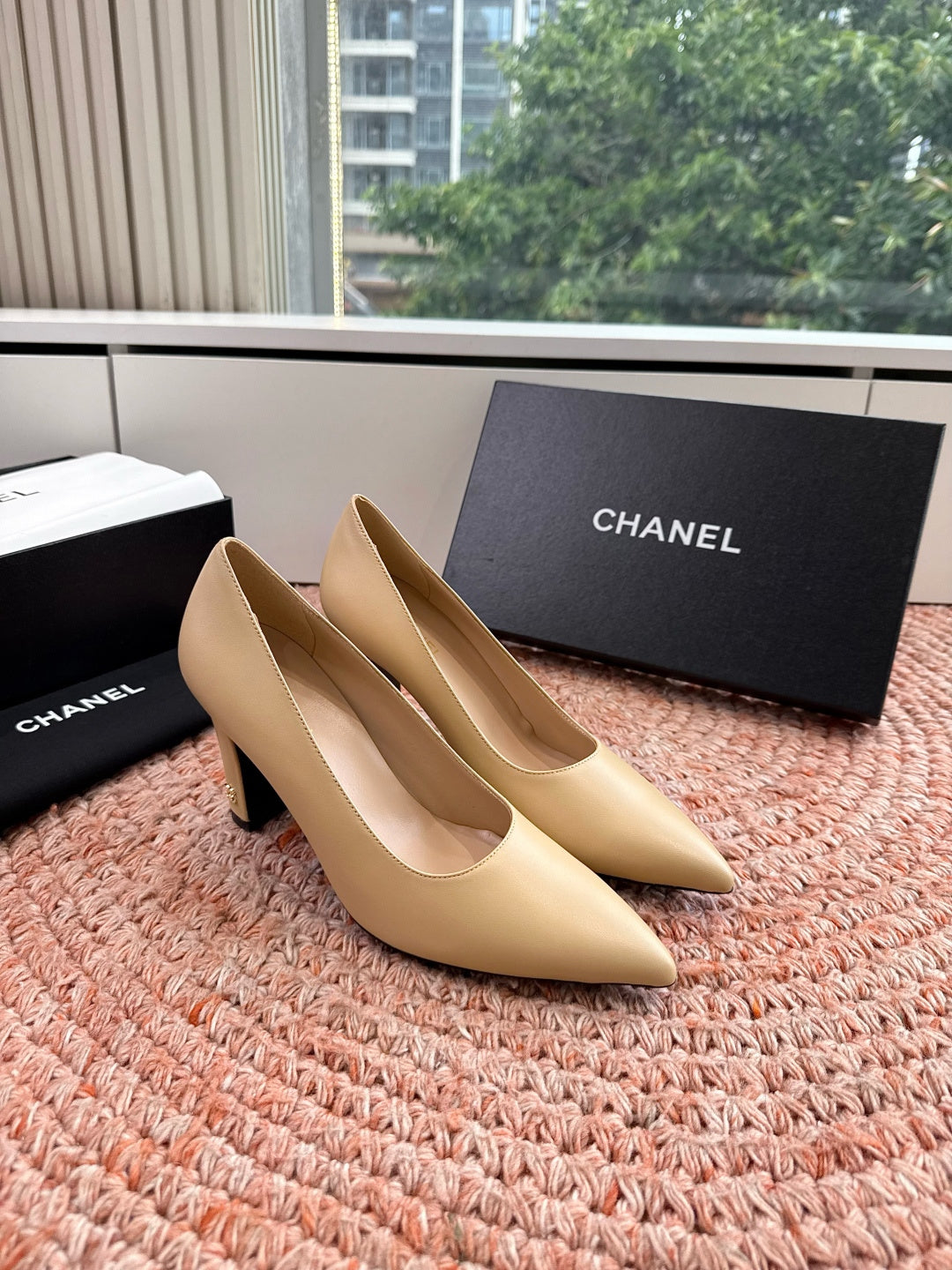 Chanel 26s High Heels Beige Smooth Lambskin