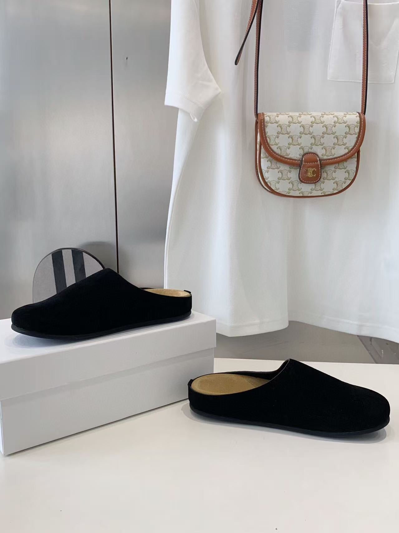 The Row Hugo Mules Black Suede