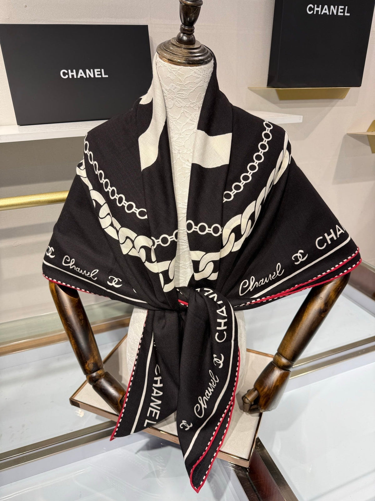 Chanel 2026 Chain Scarf Black Silk Cashmere 219220