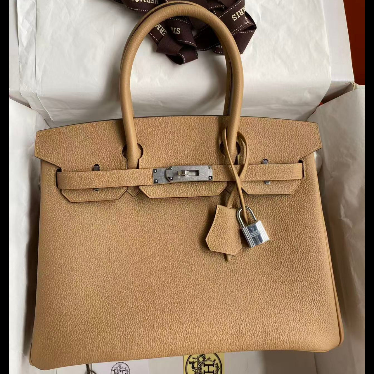 HM BIRKIN 25CM BEIGE TOGO LEATHER SLIVER HARDWARE