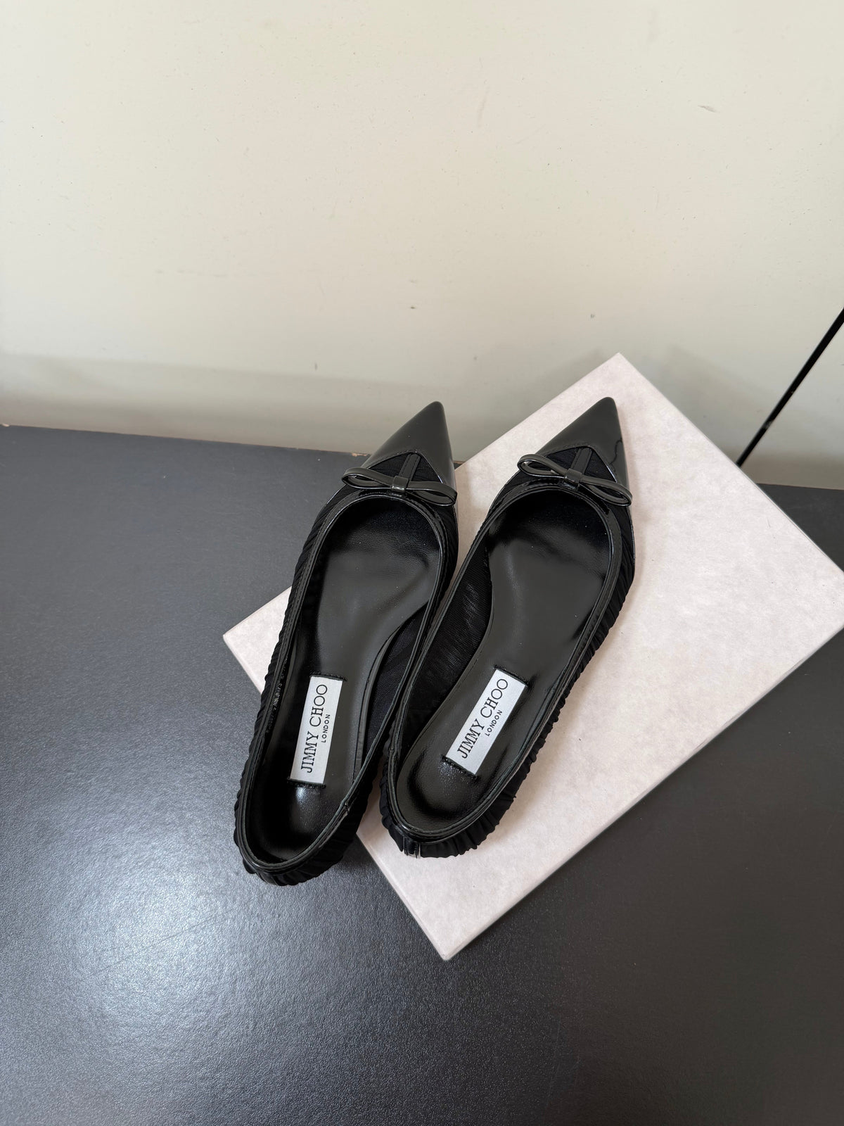 Jimmy Choo 26S Pointed-Toe Flats Black Lambskin 371946