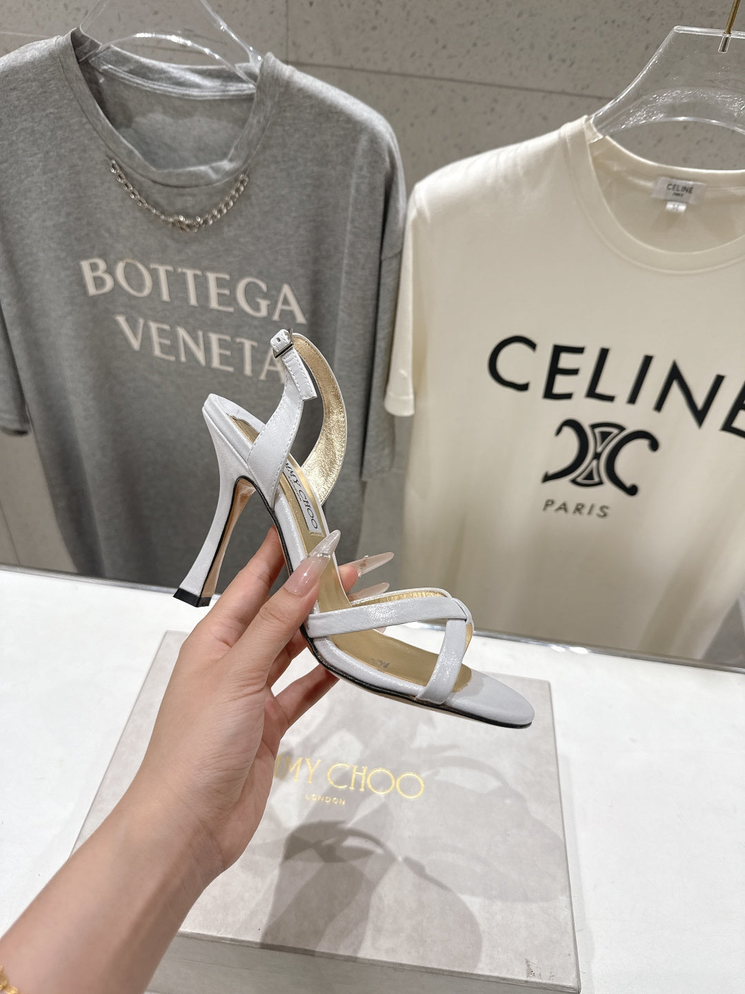 Jimmy Choo 26S High-Heeled Sandals 10.0cm White Lambskin 834192