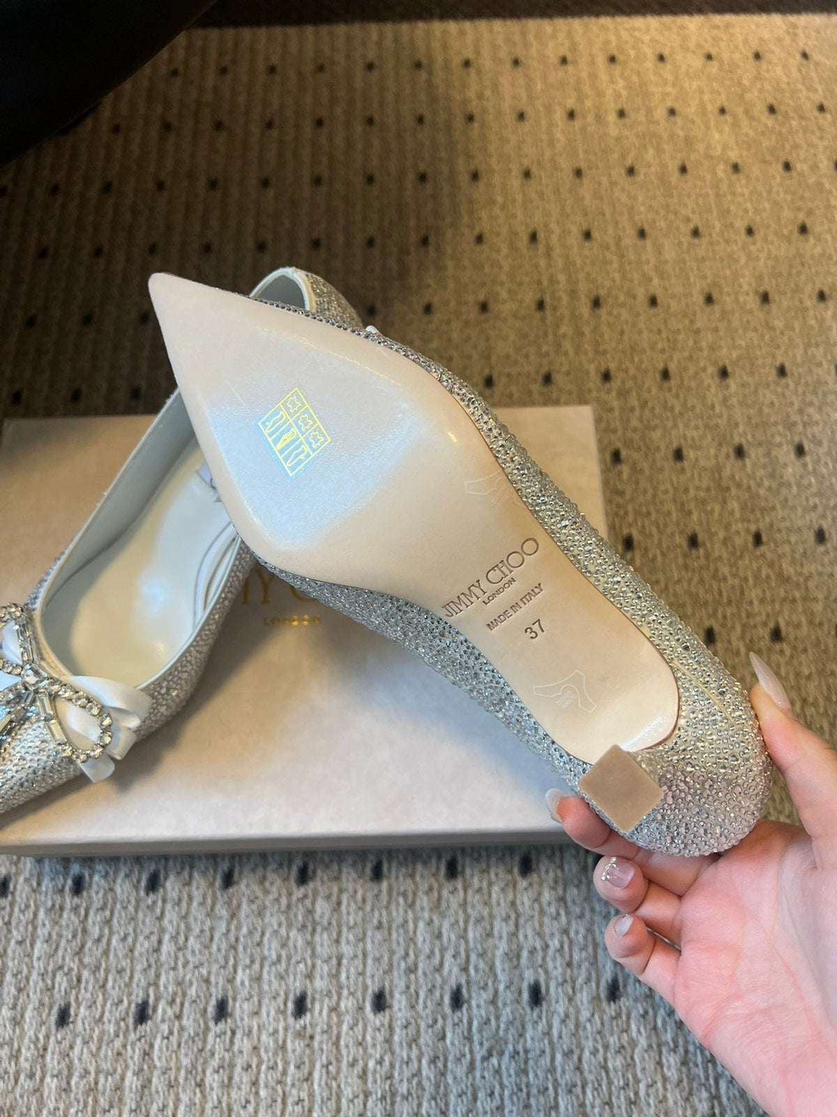 Jimmy Choo 26S High Heels 7.0cm White Crystal With Bow 524916
