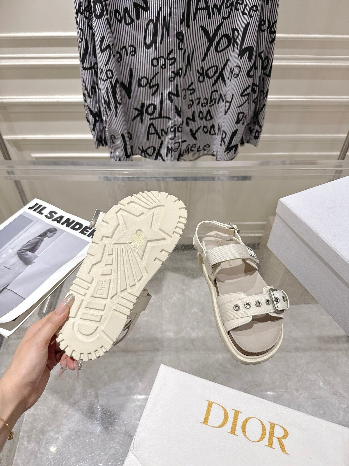 CD 26s Buckle Sandals Off White Canvas 814205