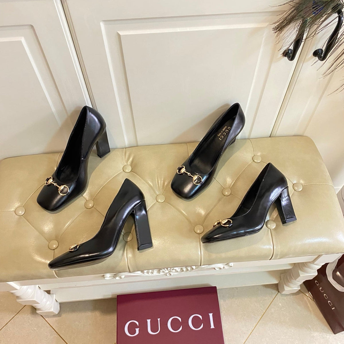 Gucci 26s Horsebit Mid-Heel Pumps 10cm Black Calfskin