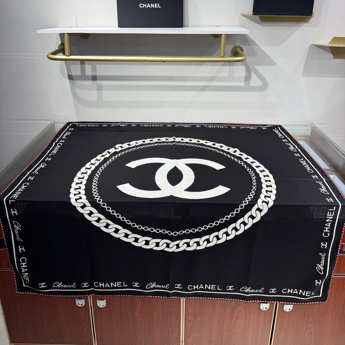 Chanel 2026 Chain Scarf Black Silk Cashmere 219220